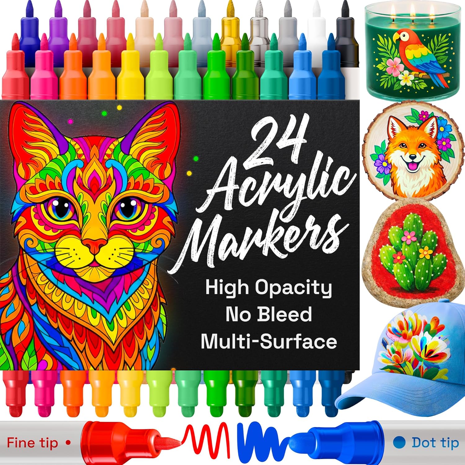 Art Craft Ideas For Kids - 24 Dual-Tip Acrylic Paint Markers for