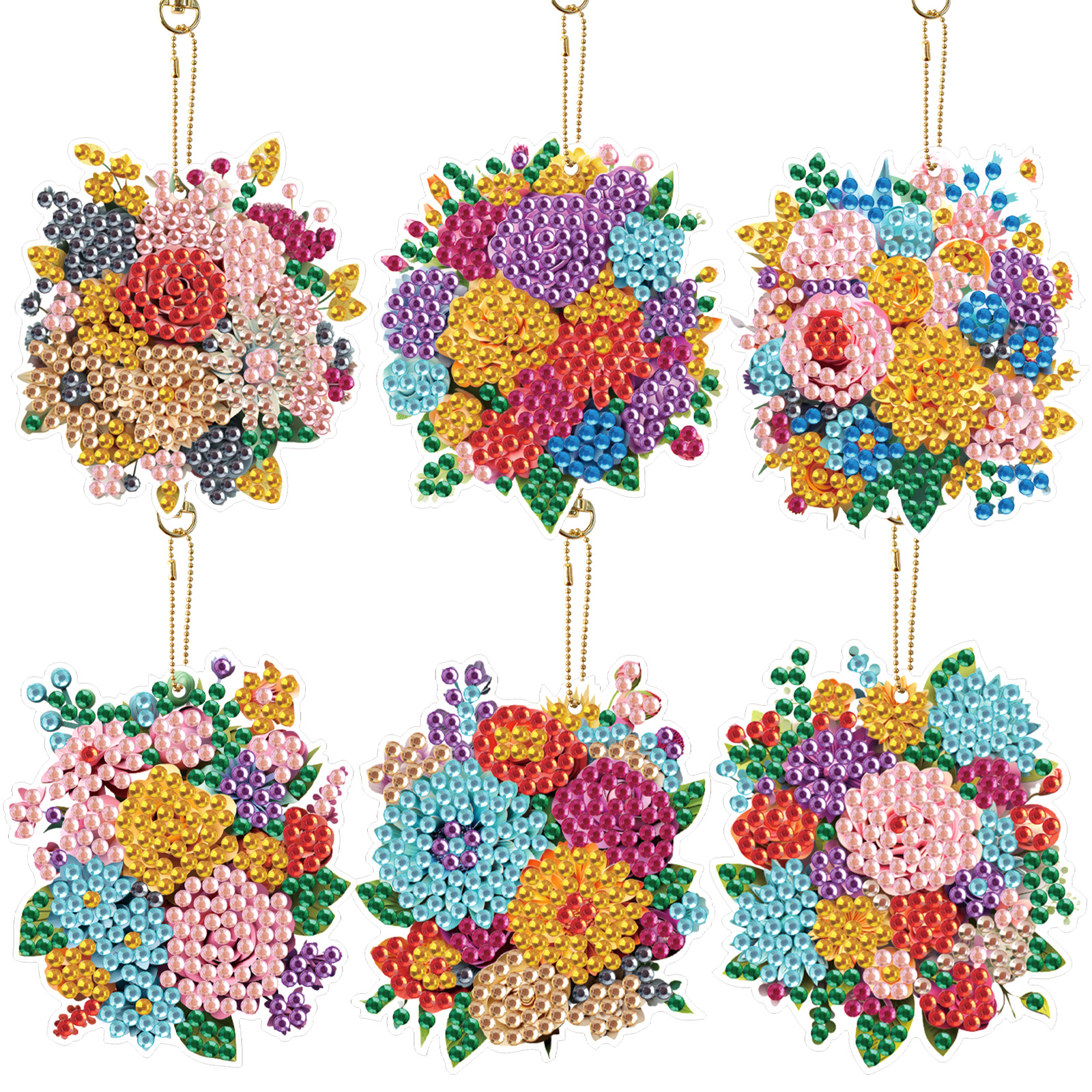 Art Craft Bag - 6PCS Diamond Art Painting Keychains Kit,flower