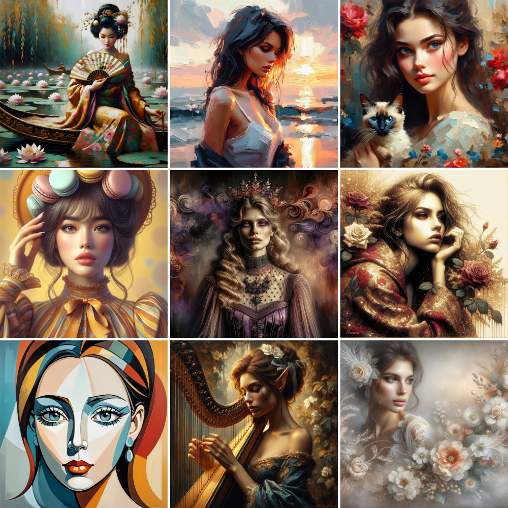Art Craft Idea - Portrait Girl Flowers Paint By Numbers