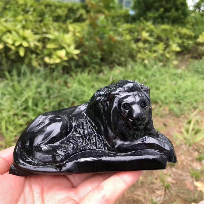 Art Craft Lion - Natural Black Obsidian Lion Carving Decoration