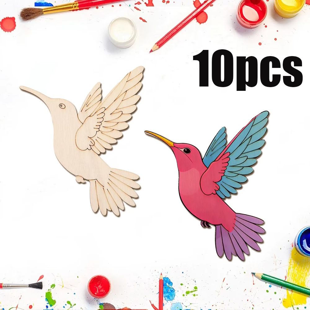 Art & Craft Zone - 10pcs Unfinished Wood Animal Bird Cutouts,Wooden