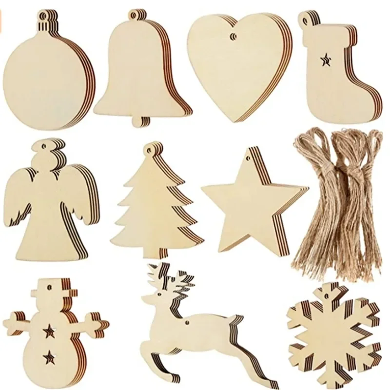 Art And Craft Xmas Tree - 30pcs Unfinished Wooden Christmas Ornaments Blank