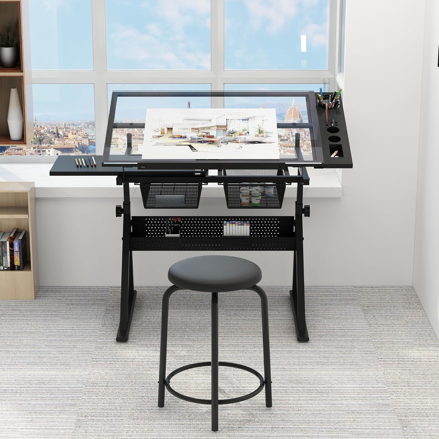 Art & Craft Zone - Table w/Stool, Height Adjustable Drawing Table,