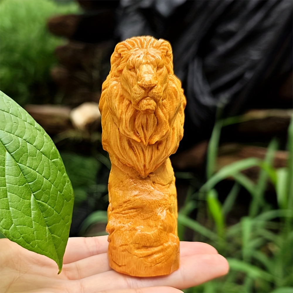 Art Craft Lion - Forest-Style Wooden Lion Head Statue Creative