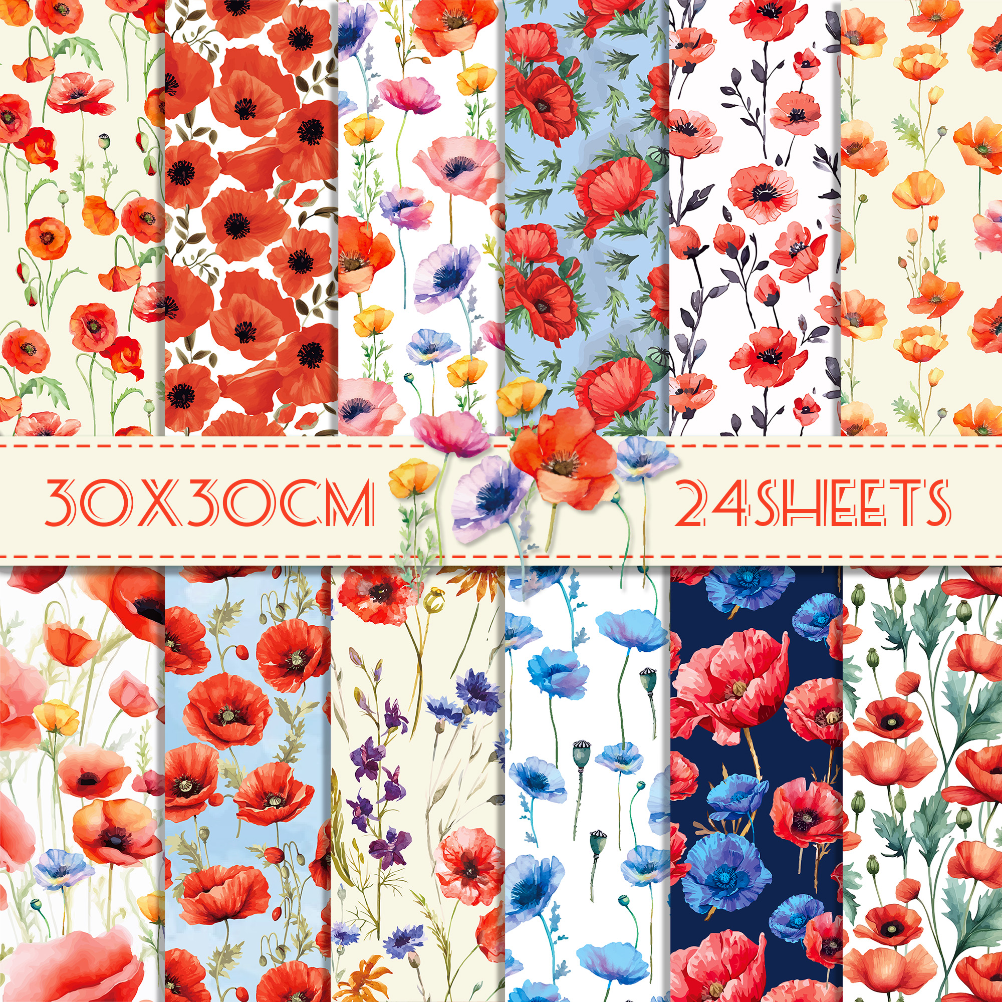24pcs 30*30cm Poppy Red Flower - Art And Craft Photos ulasan dan harga