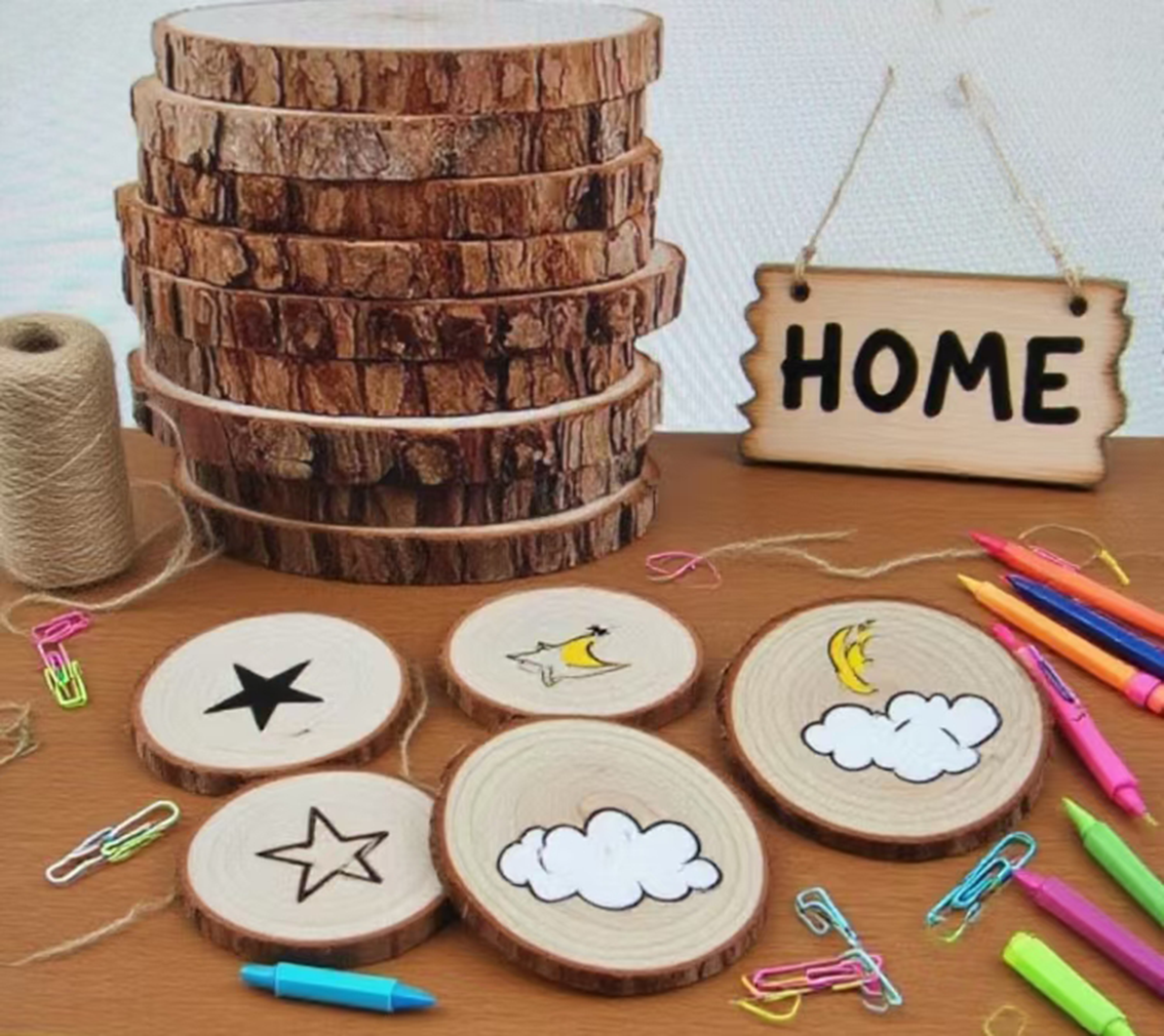 1-30Pcs Natural Pine Wood Slic - Art And Craft Photos ulasan dan harga