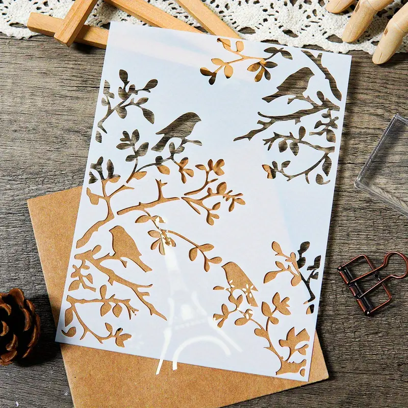 1pcs DIY Bird Branch Stencil f - Art Craft Journals ulasan dan harga