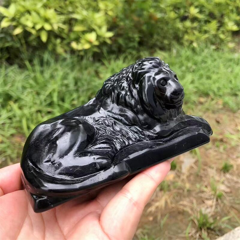 Natural Black Obsidian Lion Ca - Art Craft Lion ulasan dan harga