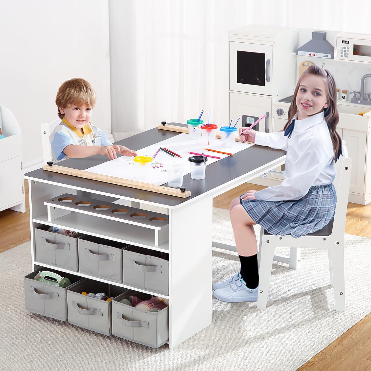 4 In 1 Kids Art Table and Chai - School Of Art X Craft ulasan dan harga