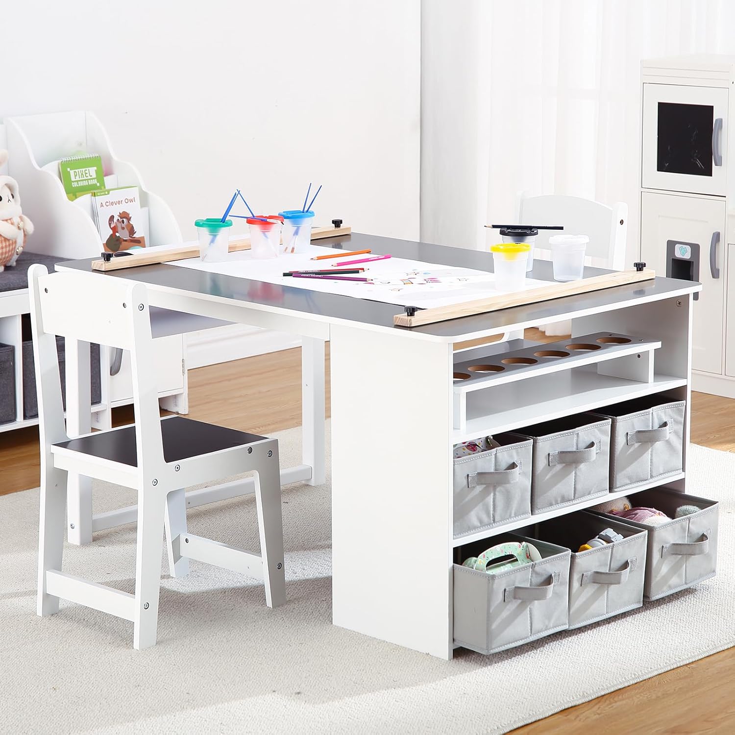4 In 1 Kids Art Table and Chai - School Of Art X Craft ulasan dan harga