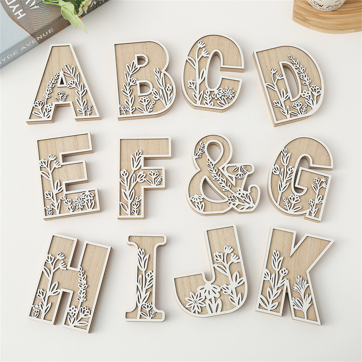 1Pcs Raw Wood White Engrave 26 - Letter S Art Craft ulasan dan harga