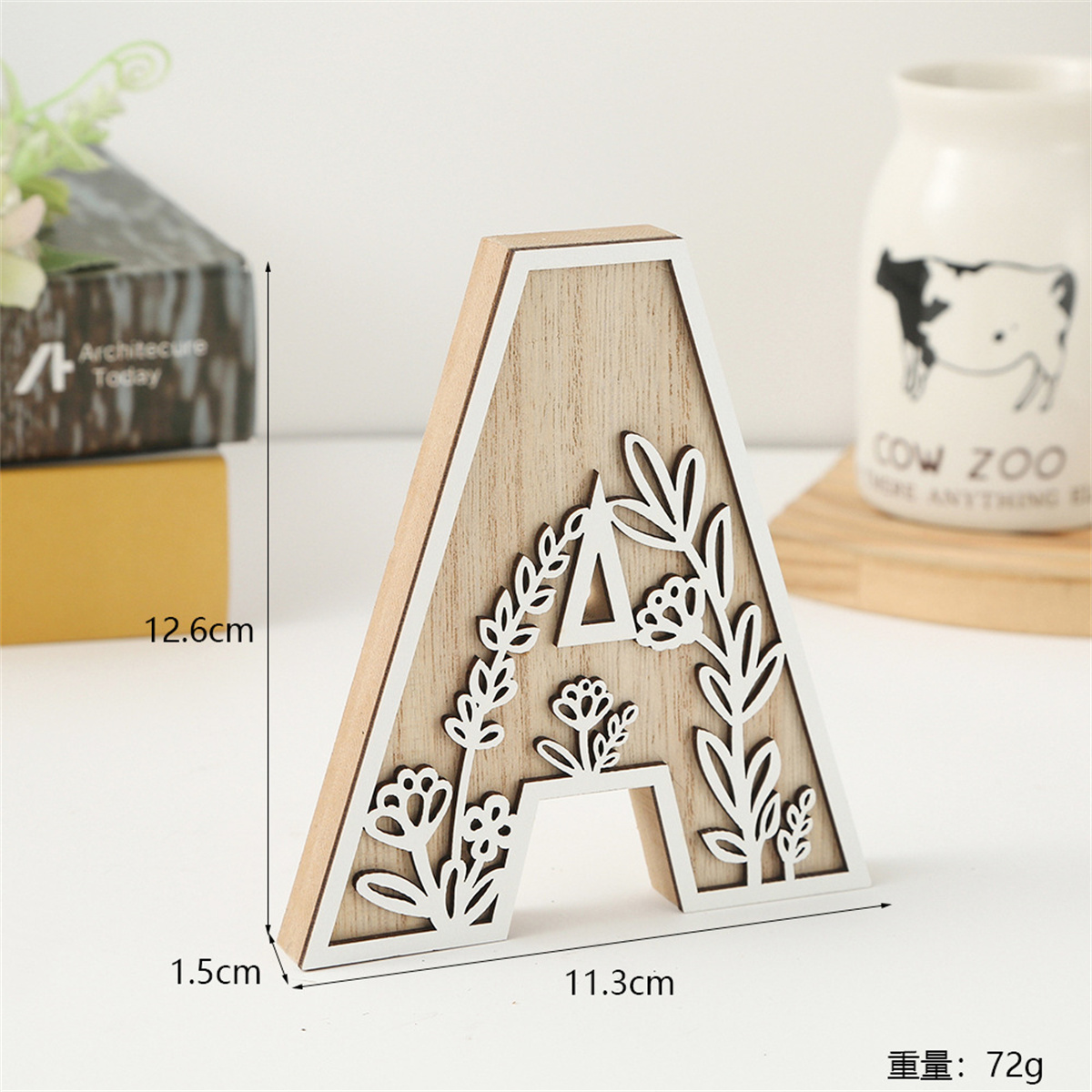 1Pcs Raw Wood White Engrave 26 - Letter S Art Craft ulasan dan harga