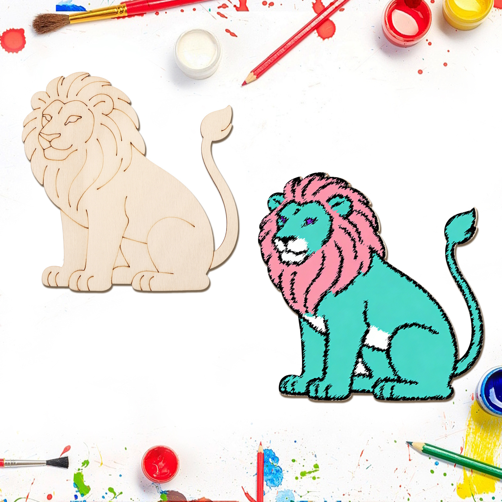 10pcs/set Unfinished Wood Lion - Art Craft Lion ulasan dan harga