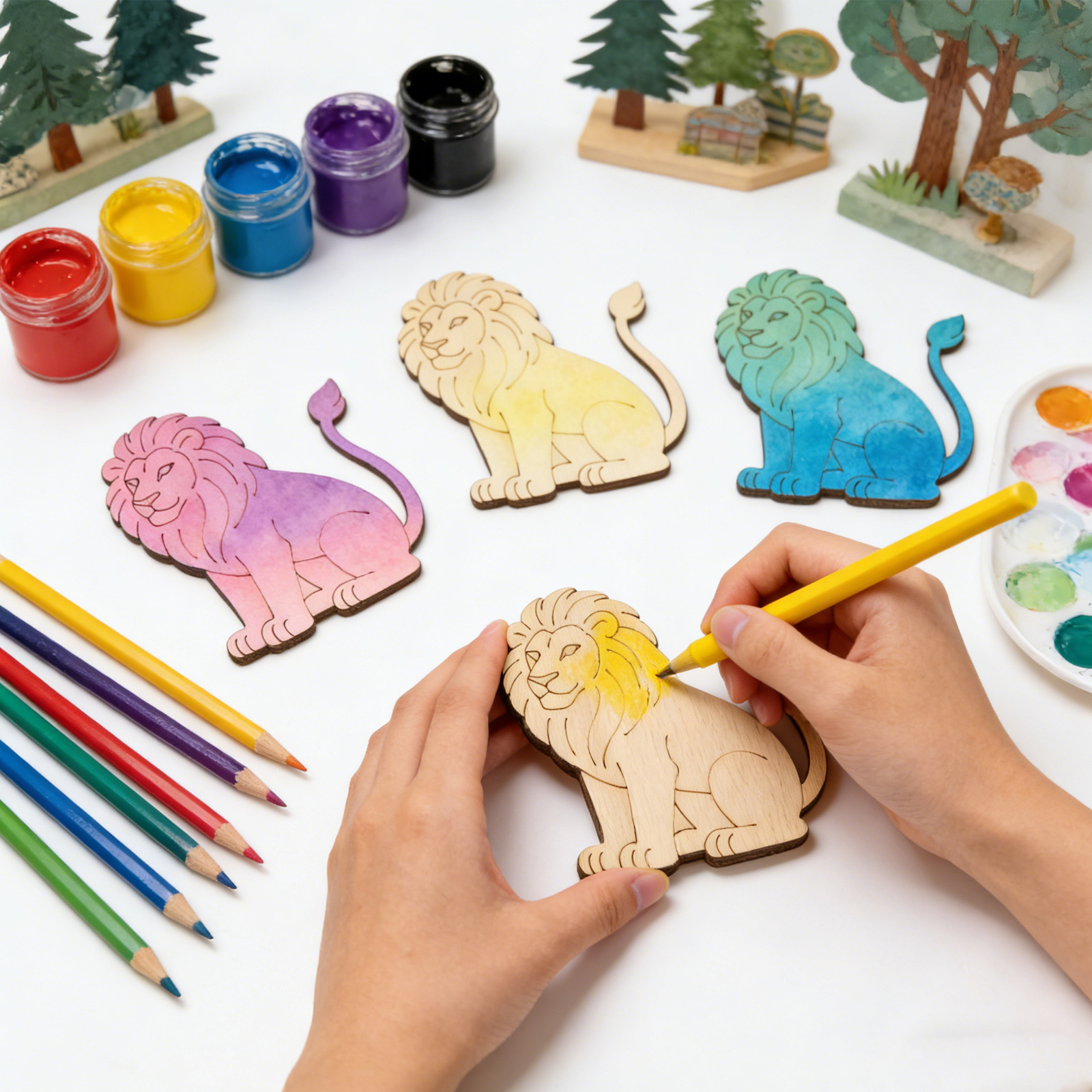 10pcs/set Unfinished Wood Lion - Art Craft Lion ulasan dan harga